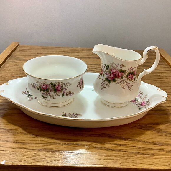 Royal Albert Bone China 3 Pc Sugar, Creamer, Tray Lavender Rose Pattern England - Picture 1 of 13